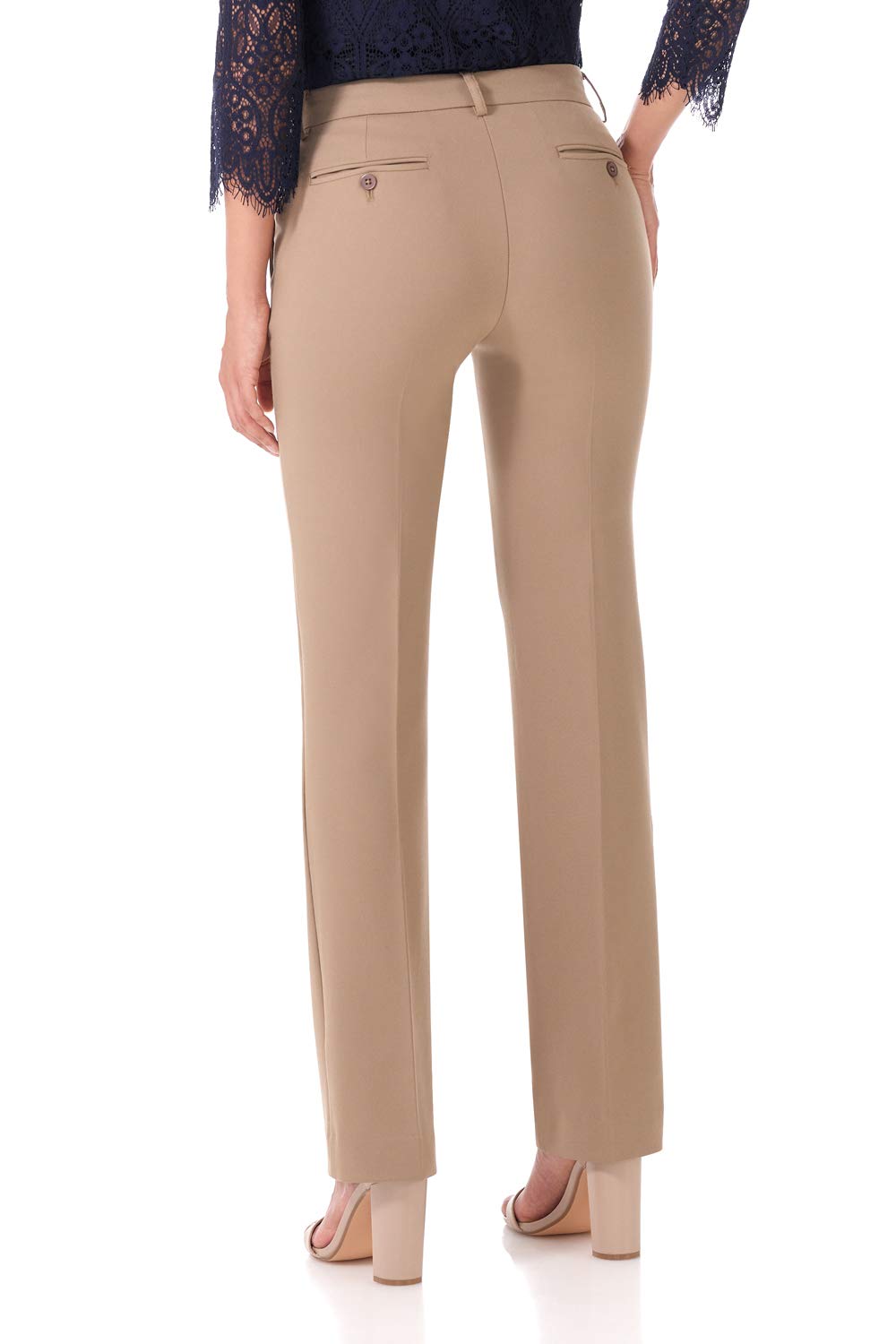 Rekucci Smart Stretch-Hose für Damen vom Schreibtisch bis zum Abendessen mit geradem Bein und Reißverschluss