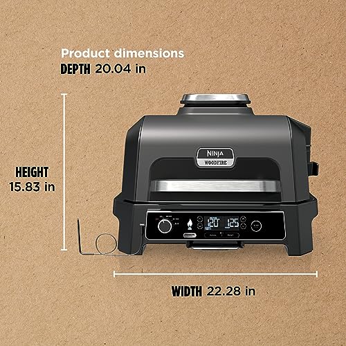 Ninja OG951 Woodfire Pro Connect Premium XL Outdoor Grill & Smoker, Bluetooth, App Enabled, 7-in-1 Master Grill, BBQ Smoker, Outdoor Air Fryer, Woodfire Technology, 2 Built-In Thermometers, Black