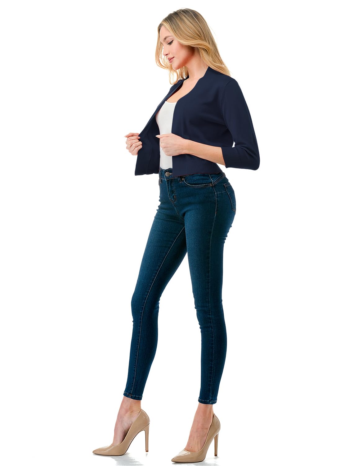 LALABEE Damen-Bolero, klassisch, 3/4-Ärmel, vorne offen, kurz, Cardigan, Shrugs für Kleider (S~XXL)