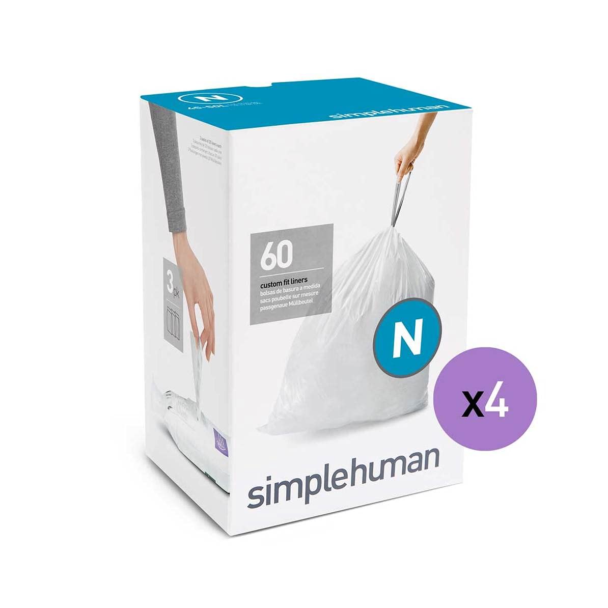 simplehuman Code H 60 Count, Genuine Custom Fit Liners, Drawstring Trash Bags in Dispenser Packs, 30-35 Liter / 8-9.2 Gallon, White