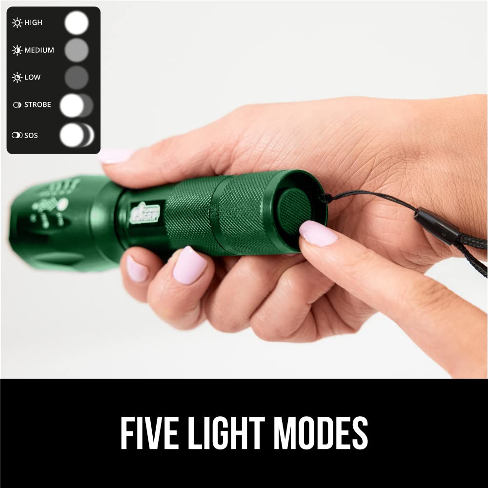 Gorilla Grip Leistungsstarke LED-Taschenlampe, 237 m, wasserfest, 5 einstellbare Modi, taktische Taschenlampe, hohe Lumen, ultrahelle Akku-Zoom-Taschenlampen, kleines Mini-Taschenlampen-Zubehör fürs Campingauto, 2er-Pack, Gold