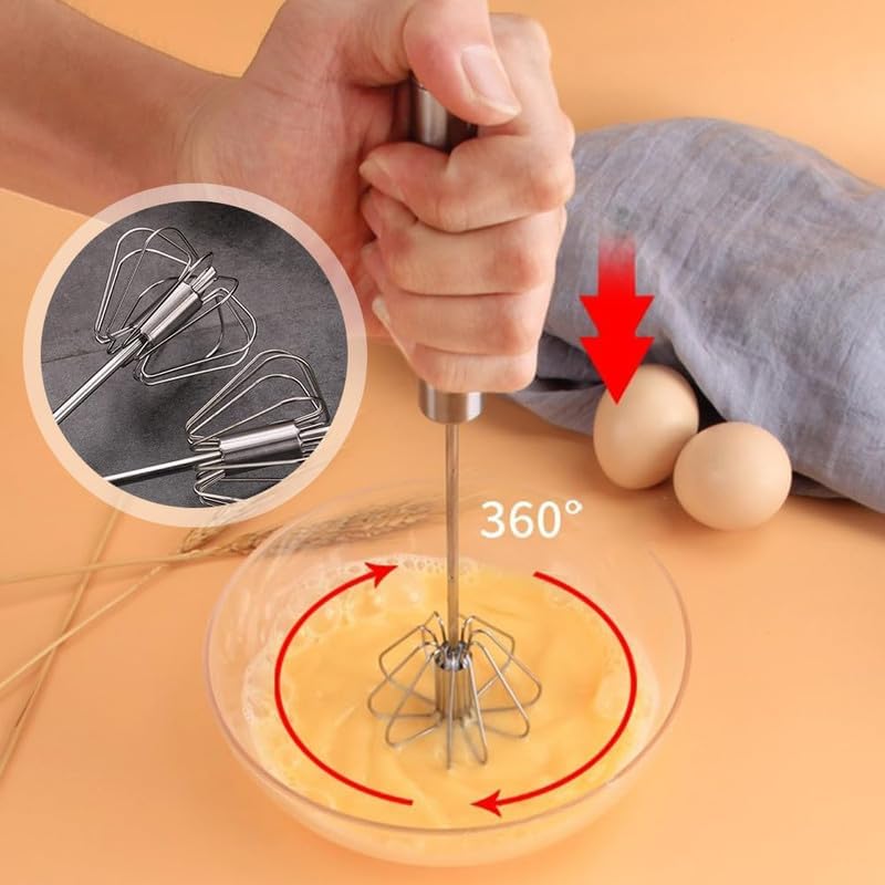 Halbautomatischer Schneebesen aus Edelstahl, Schneebesen, Hand-Push-Schneebesen, Mixer, Hand-Push-Mixer, Rührwerkzeug zum Kochen in der Küche zu Hause, Eiermilch (10 Zoll)