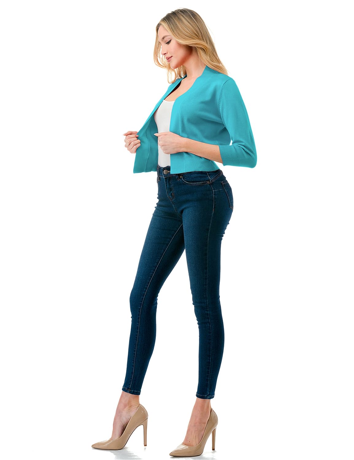 LALABEE Damen-Bolero, klassisch, 3/4-Ärmel, vorne offen, kurz, Cardigan, Shrugs für Kleider (S~XXL)