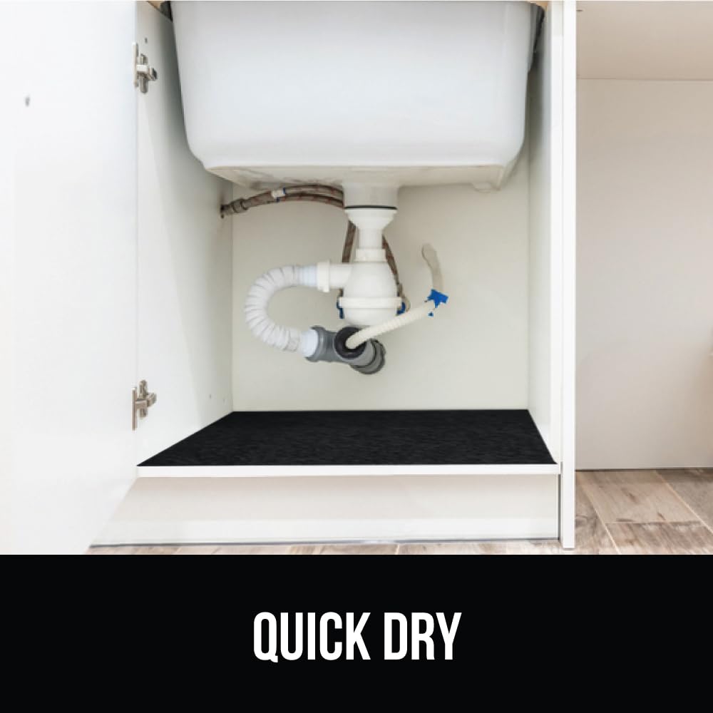 Gorilla Grip LeakGuard, nicht klebende Unterspülmatte für Küchenschränke, 24 x 40, wasserdichte, schnell trocknende Regaleinlage, langlebige, saugfähige Filzmatten für Badezimmerwaschbecken, Schränke, Kommoden, Damast, Taupe-Creme