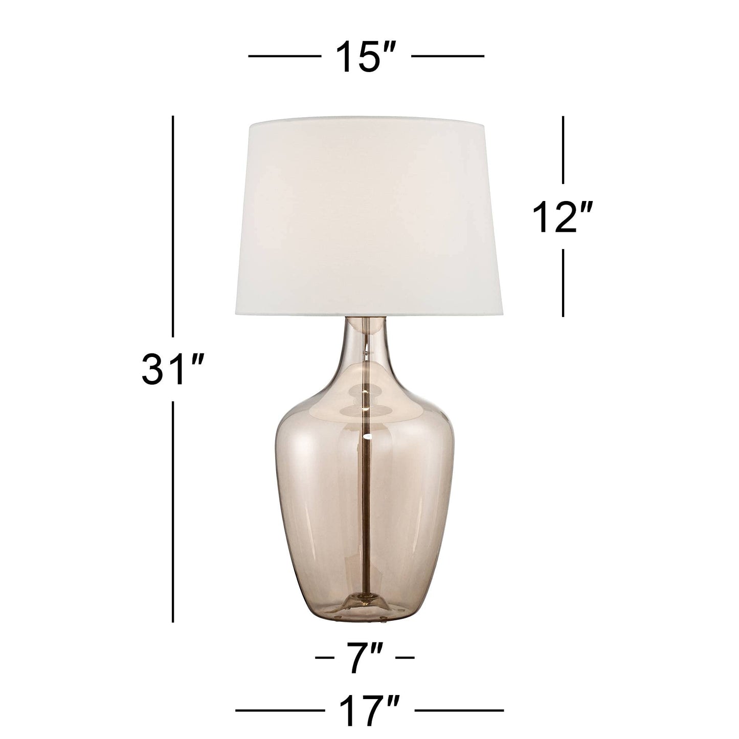 Possini Euro Design Ania 31" hohe Tischlampe im Glas, groß, modern, im Küsten-Stil, Landhausstil, klares Champagnerglas, einzelner cremefarbener Schirm, für Wohnzimmer, Schlafzimmer, Nachttisch, Haus, Büro, Zuhause