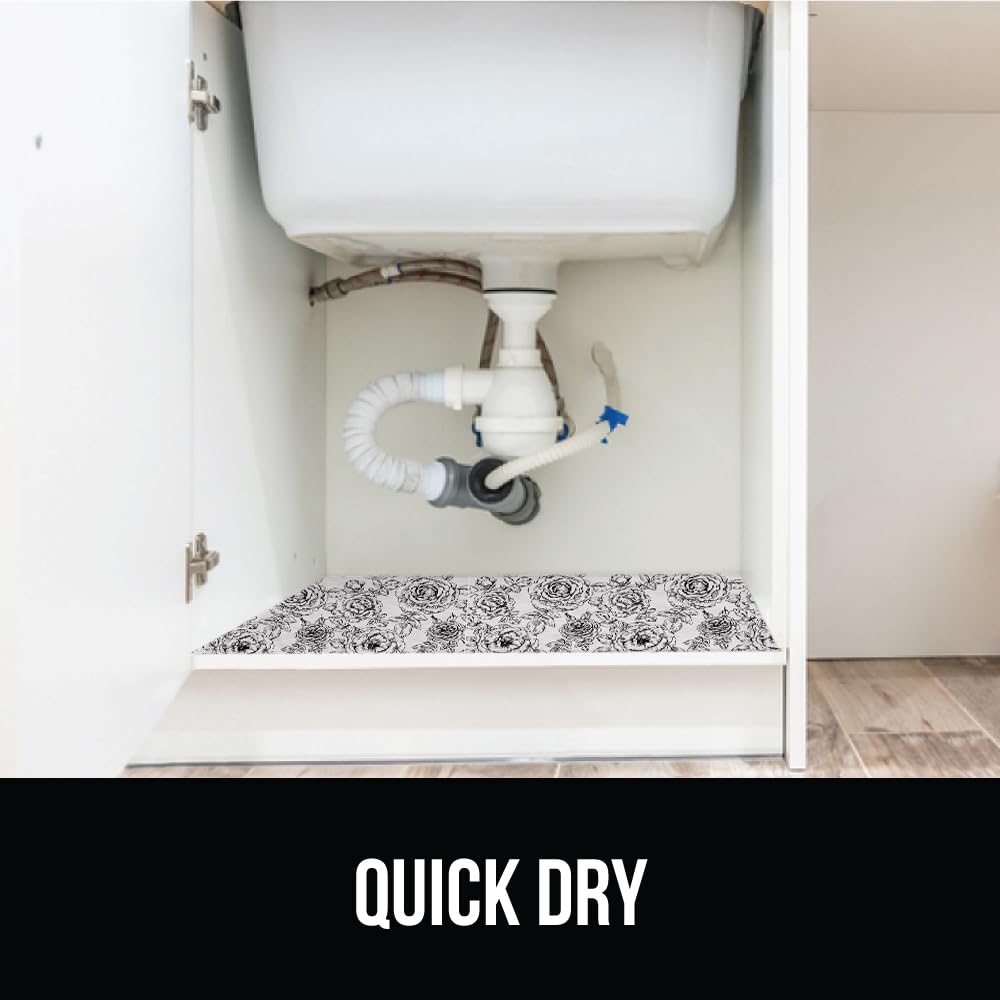 Gorilla Grip LeakGuard, nicht klebende Unterspülmatte für Küchenschränke, 24 x 40, wasserdichte, schnell trocknende Regaleinlage, langlebige, saugfähige Filzmatten für Badezimmerwaschbecken, Schränke, Kommoden, Damast, Taupe-Creme