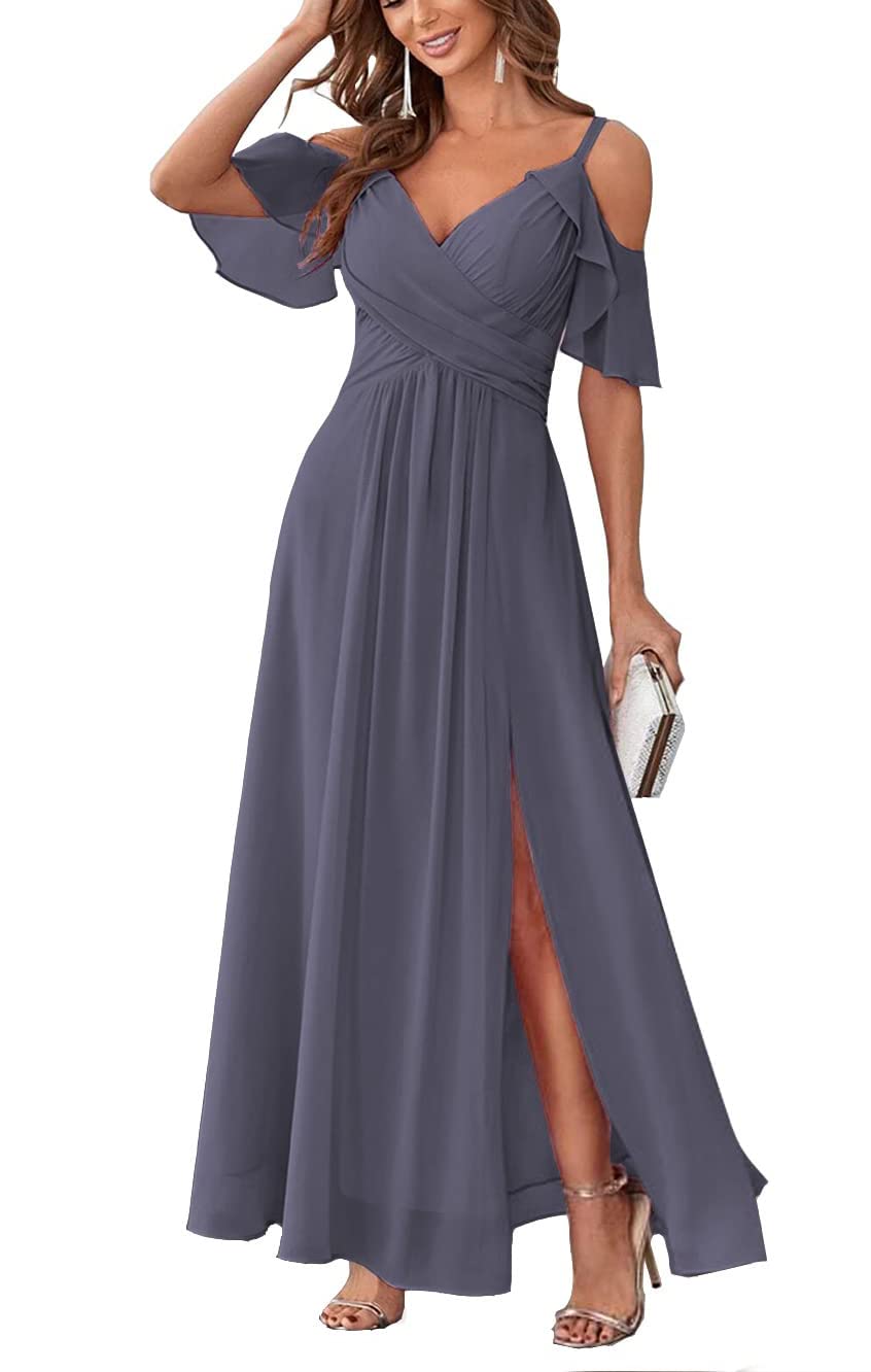 Long Chiffon Junior Bridesmaids Dresses for Women Wedding Party Dress Formal Military Ball Gown ABC095