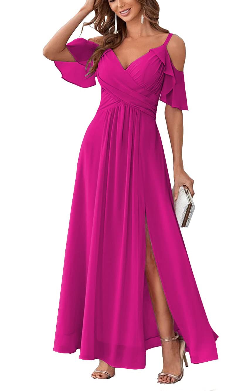 Long Chiffon Junior Bridesmaids Dresses for Women Wedding Party Dress Formal Military Ball Gown ABC095