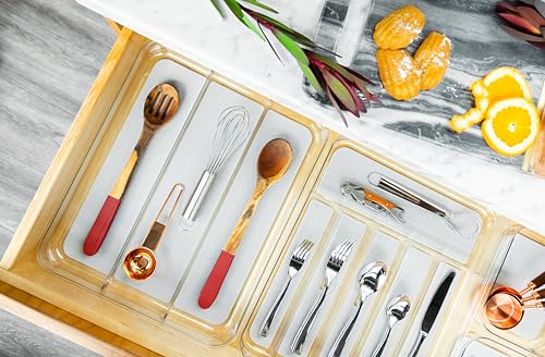 madesmart Klassische große Utensilienablage mit weichem Griff, rutschfeste Küchenschublade, Mehrzweck-Organisation für den Haushalt, BPA-frei, Granit