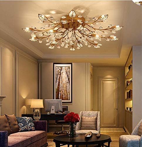 Moderne Deckenleuchte aus Kristall, halbbündiger Kronleuchter, Deckenleuchte aus Kristallblättern, Kronleuchter für Esszimmer, Wohnzimmer, Schlafzimmer (Gold, 12 Lichter)