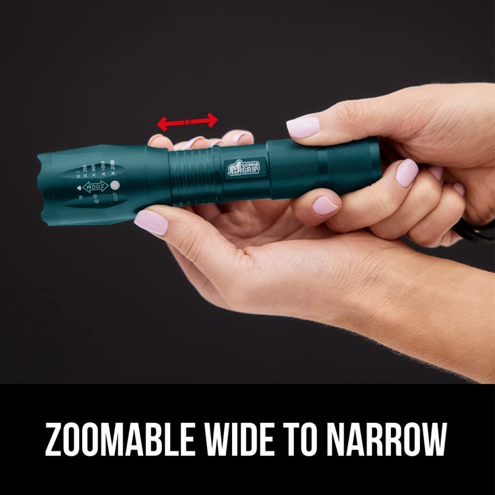 Gorilla Grip Leistungsstarke LED-Taschenlampe, 237 m, wasserfest, 5 einstellbare Modi, taktische Taschenlampe, hohe Lumen, ultrahelle Akku-Zoom-Taschenlampen, kleines Mini-Taschenlampen-Zubehör fürs Campingauto, 2er-Pack, Gold