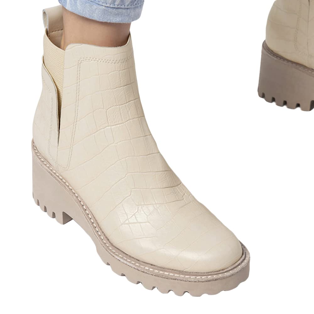 Trish Lucia Damen Chelsea-Stiefel mit Plateausohle, knöchelhoch, klobiger Blockabsatz, rutschfest, Wildleder, modische Schlupfstiefeletten