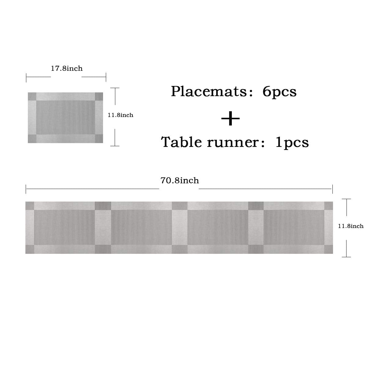 PIGCHCY Keilförmige Tischsets für den Esstisch, kreuzgewebt, waschbares Vinyl-Tischset, hitzebeständig, runde Tischsets, 4er-Set (Silbergrau)