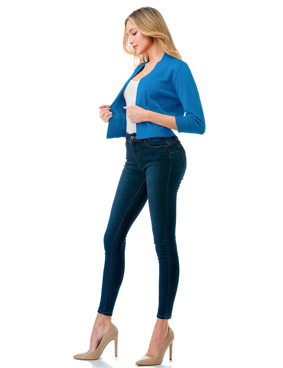LALABEE Damen-Bolero, klassisch, 3/4-Ärmel, vorne offen, kurz, Cardigan, Shrugs für Kleider (S~XXL)