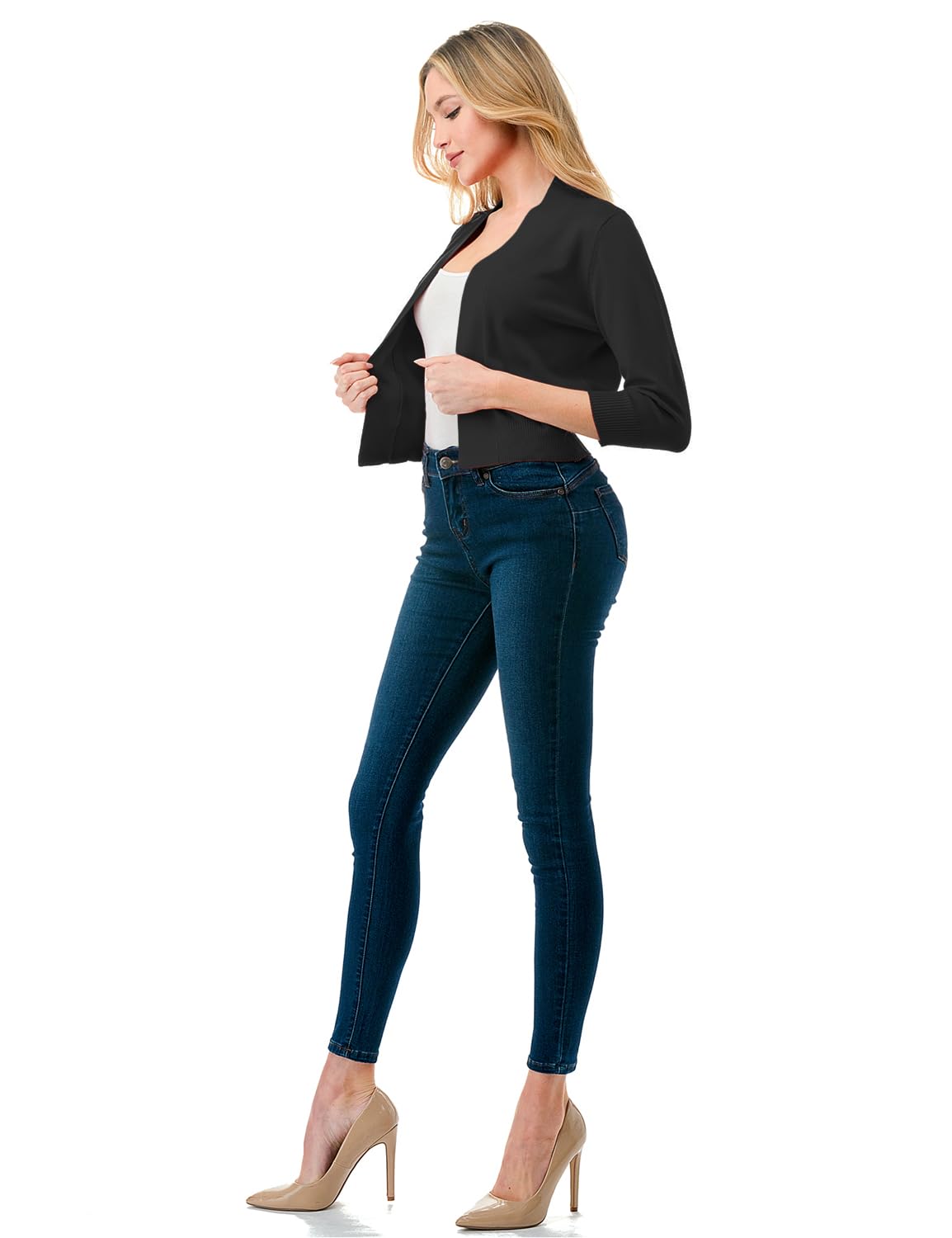 LALABEE Damen-Bolero, klassisch, 3/4-Ärmel, vorne offen, kurz, Cardigan, Shrugs für Kleider (S~XXL)