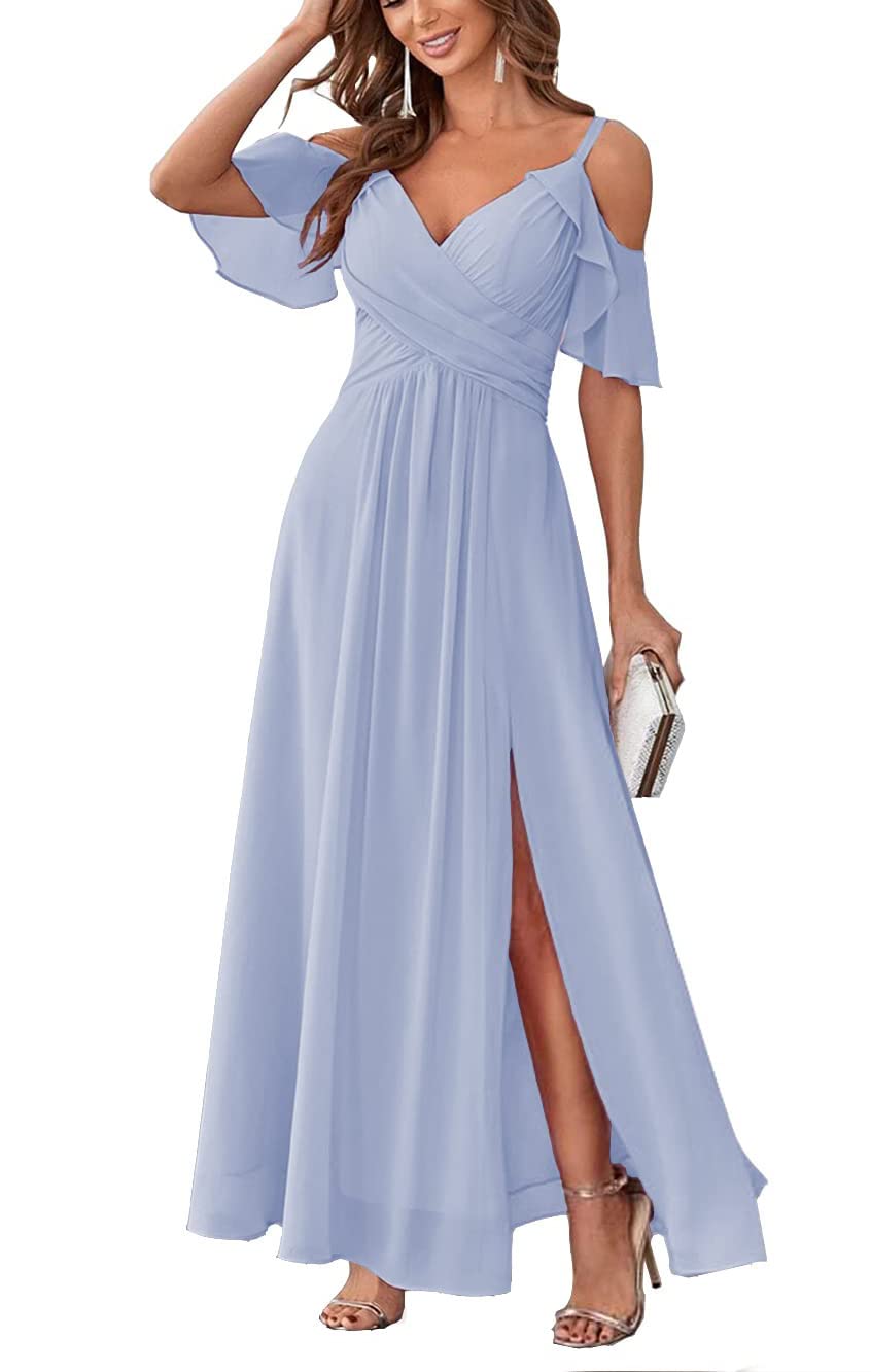 Long Chiffon Junior Bridesmaids Dresses for Women Wedding Party Dress Formal Military Ball Gown ABC095