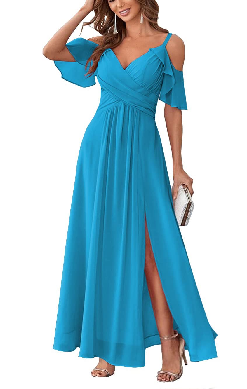 Long Chiffon Junior Bridesmaids Dresses for Women Wedding Party Dress Formal Military Ball Gown ABC095