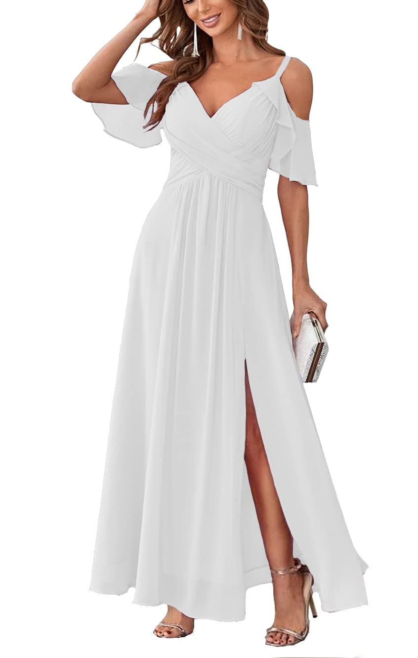 Long Chiffon Junior Bridesmaids Dresses for Women Wedding Party Dress Formal Military Ball Gown ABC095