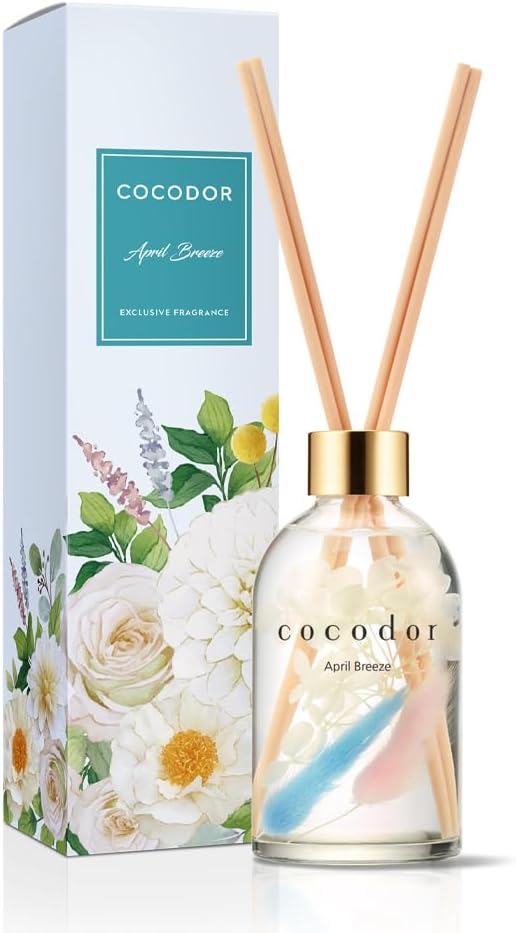 COCODOR Flower Reed Diffuser Set / 6.7oz / White Jasmine/Scent Diffuser with Sticks Home Fragrance Reed Diffuser for Bathroom Shelf Decor