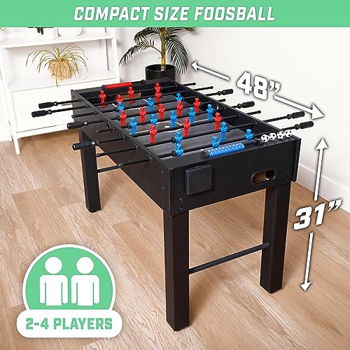 GoSports 48 Inch Game Room Size Foosball Table - Includes 4 Balls and 2 Cup Holders – Black, Oak, or White