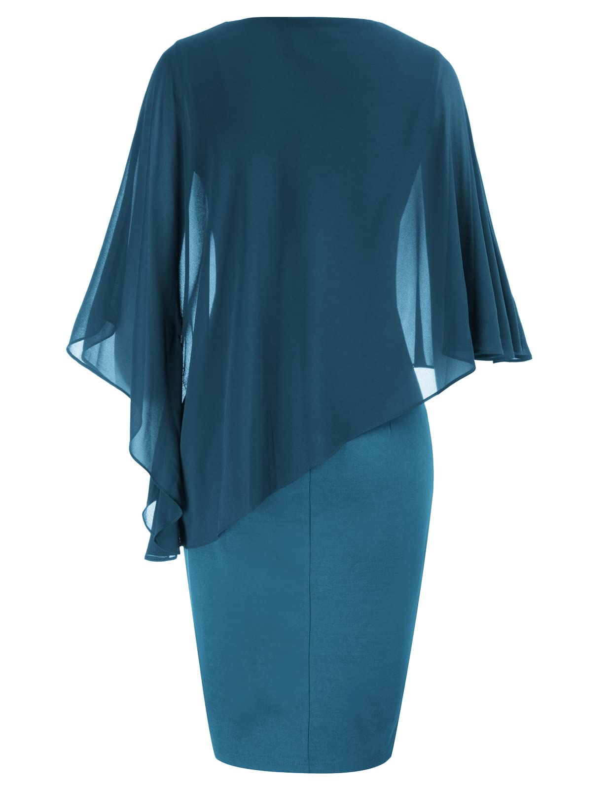 Hanna Nikole Women's Sleeveless Cape Dress with Chiffon Overlay Sequin Bodycon Pencil Dress