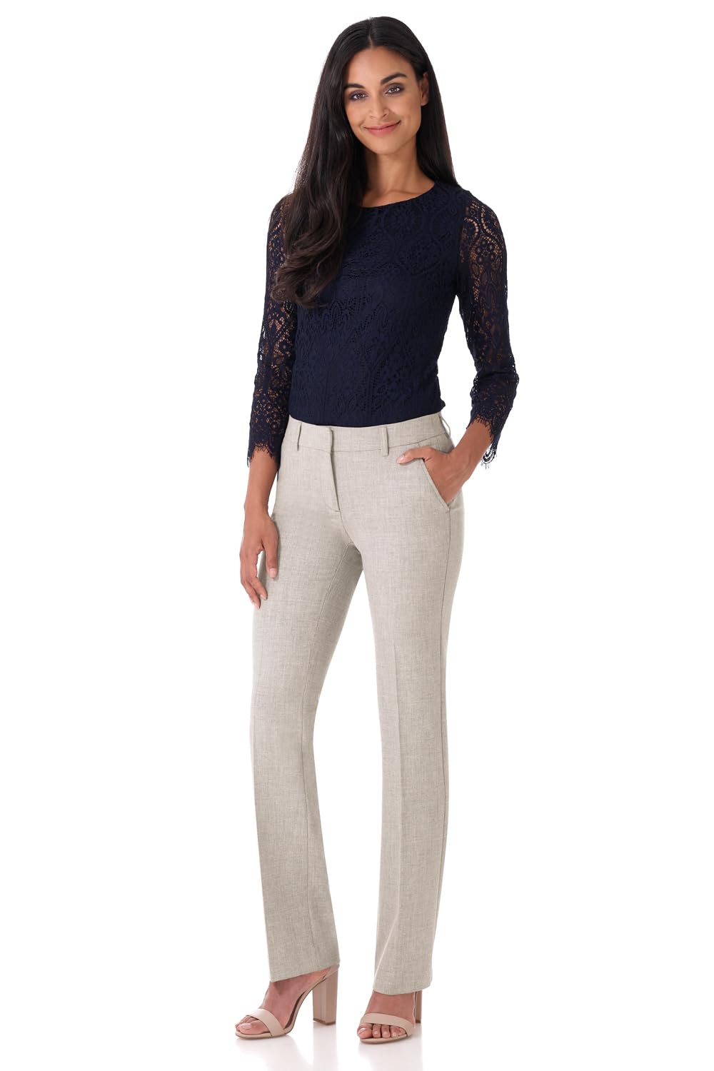 Rekucci Smart Stretch-Hose für Damen vom Schreibtisch bis zum Abendessen mit geradem Bein und Reißverschluss