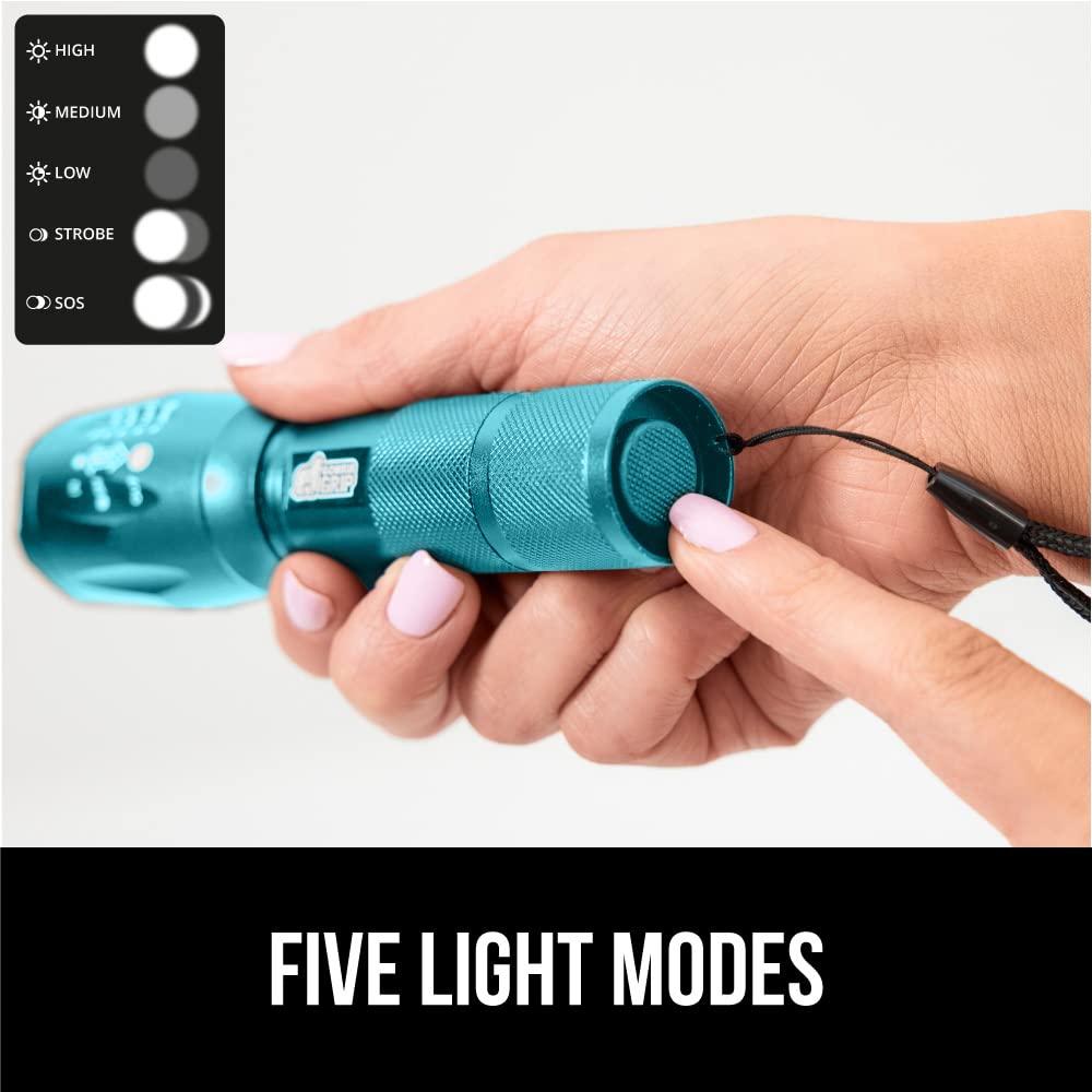 Gorilla Grip Leistungsstarke LED-Taschenlampe, 237 m, wasserfest, 5 einstellbare Modi, taktische Taschenlampe, hohe Lumen, ultrahelle Akku-Zoom-Taschenlampen, kleines Mini-Taschenlampen-Zubehör fürs Campingauto, 2er-Pack, Gold