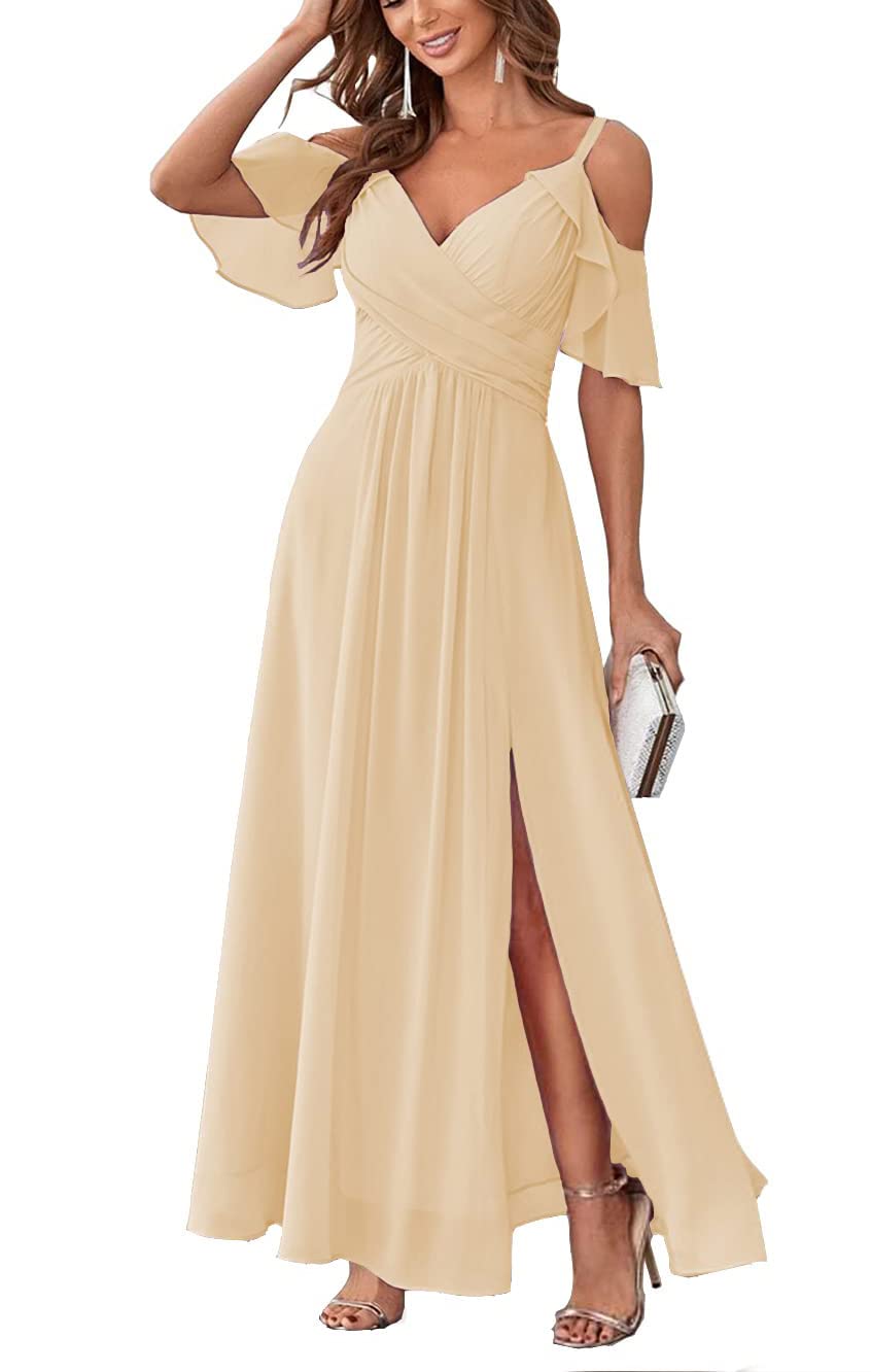 Long Chiffon Junior Bridesmaids Dresses for Women Wedding Party Dress Formal Military Ball Gown ABC095