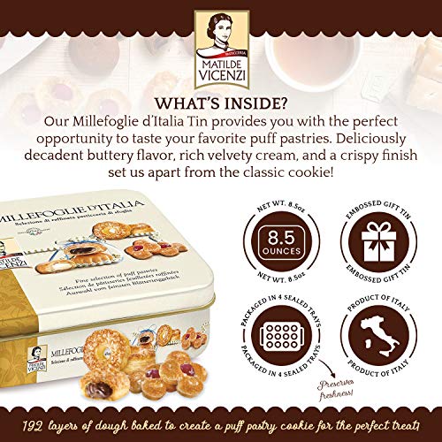 Millefoglie D'Italia Fine Selection of Italian Puff Pastries, Assortment of Vanilla, Chocolate, Butter & Raspberry Cookies, 13.23 oz (375g)