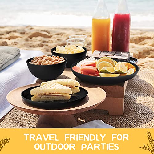 Teivio 16-Piece Kitchen Plastic Wheat Straw Dinnerware Set, Service for 4, Dinner Plates, Dessert Plate, Cereal Bowls, Cups, Unbreakable Plastic Outdoor Camping Dishes, Grey