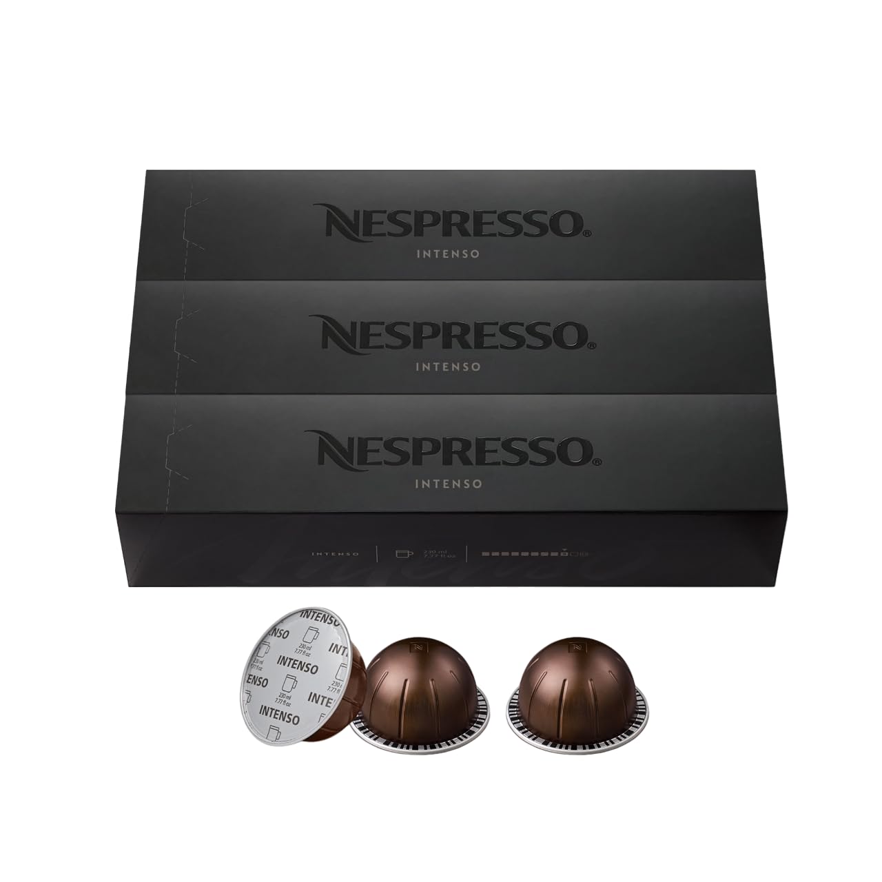 Nespresso-Kapseln Vertuo, Intenso, dunkel gerösteter Kaffee, Kaffeepads à 30 Stück, ergibt 225 ml.