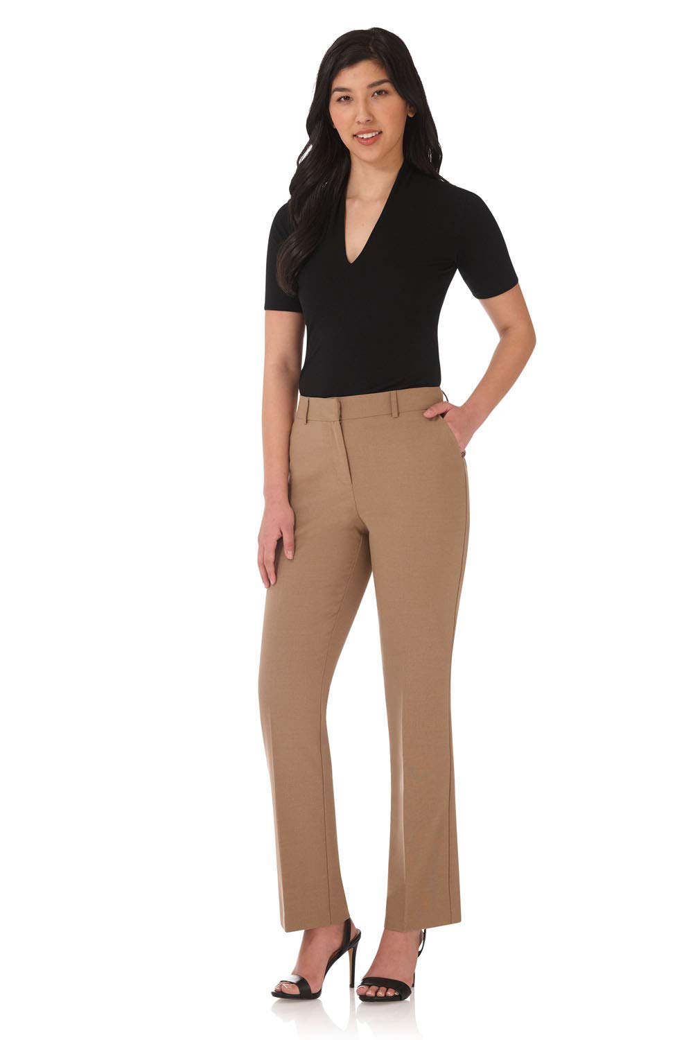 Rekucci Smart Stretch-Hose für Damen vom Schreibtisch bis zum Abendessen mit geradem Bein und Reißverschluss