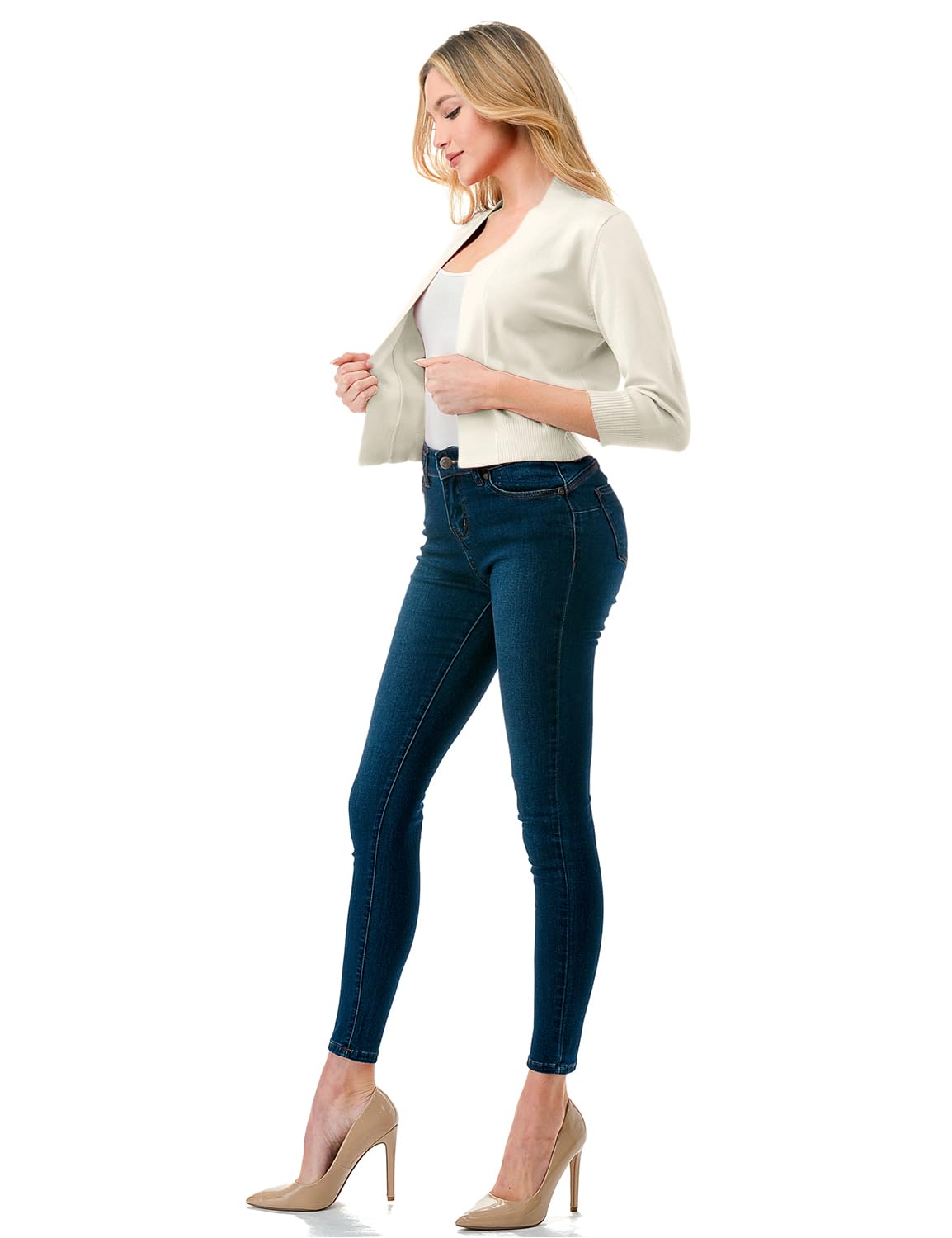 LALABEE Damen-Bolero, klassisch, 3/4-Ärmel, vorne offen, kurz, Cardigan, Shrugs für Kleider (S~XXL)