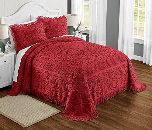 Montgomery Ward Emily Tagesdecke aus Chenille mit Blumenmuster, weiche Baumwolldecke, Steppdecke in Kingsize-Größe in Blush – luxuriöse Hotelbettwäsche, Tagesdecke für Kingsize-Betten (Blush, Kingsize)