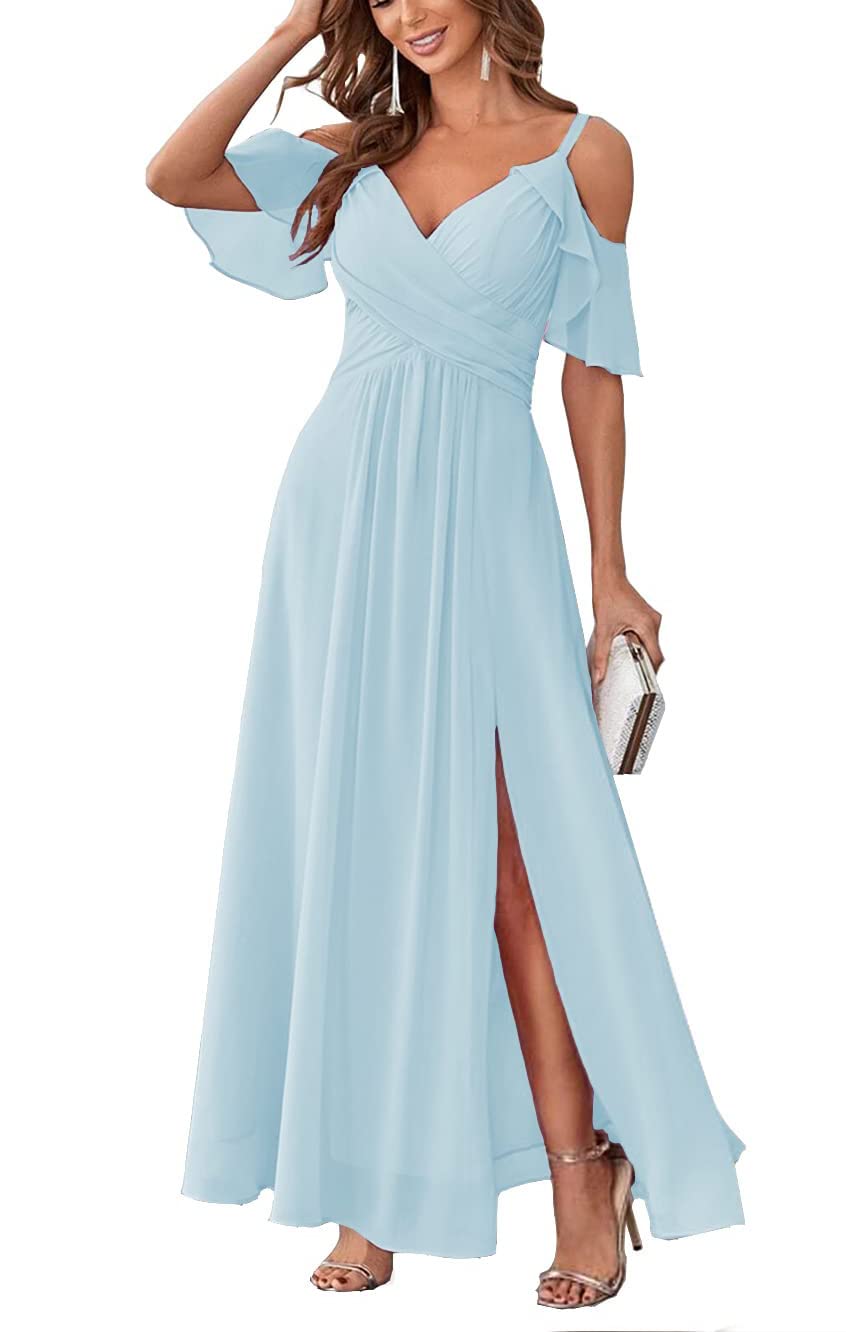 Long Chiffon Junior Bridesmaids Dresses for Women Wedding Party Dress Formal Military Ball Gown ABC095