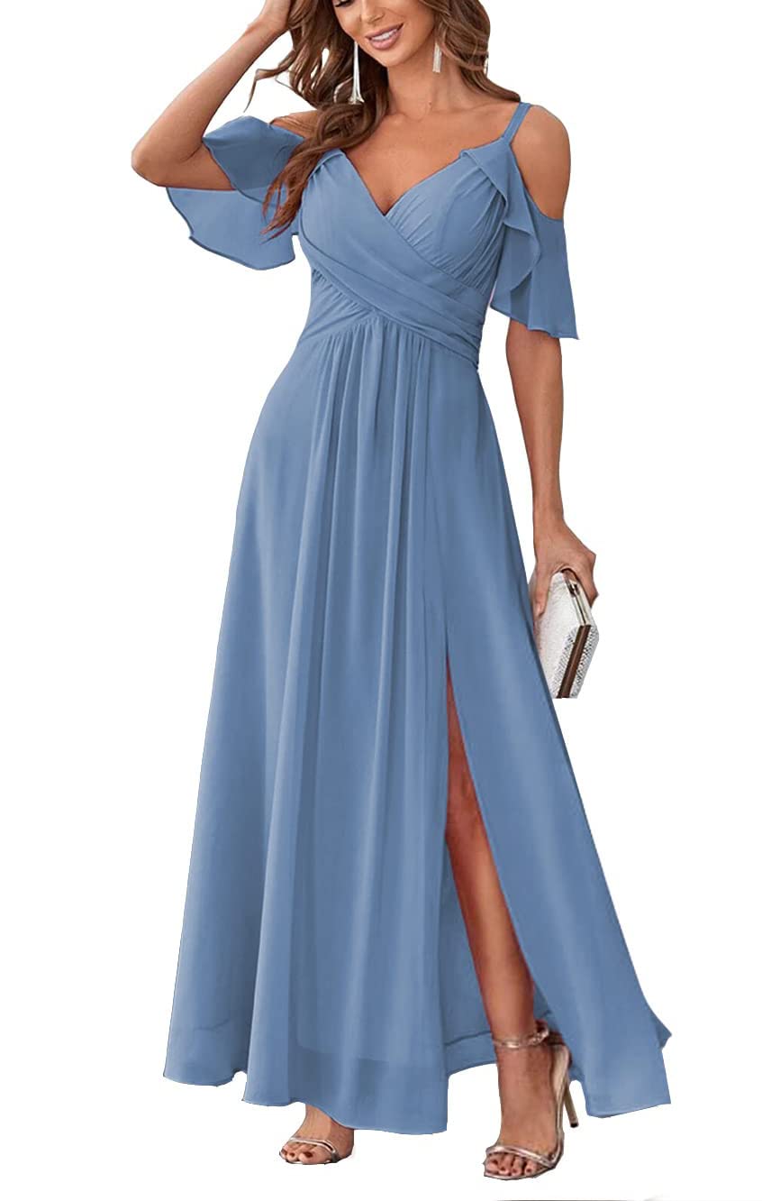 Long Chiffon Junior Bridesmaids Dresses for Women Wedding Party Dress Formal Military Ball Gown ABC095