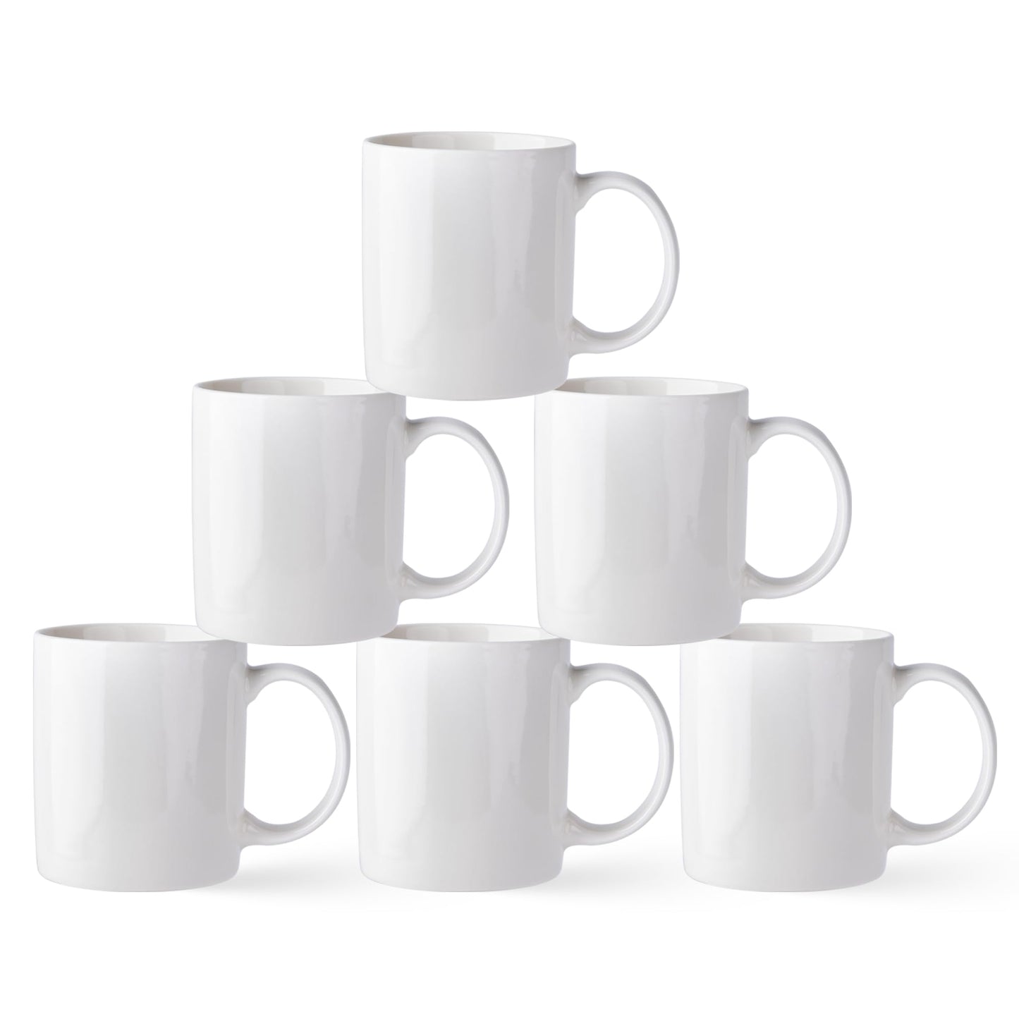 Lot de 6 tasses à café AmorArc 12 oz blanc cassé, tasses à café en céramique avec grande poignée pour homme, femme, ensemble de tasses à café légères pour latte/cappuccino/cacao/lait, lavables au lave-vaisselle et au micro-ondes, 6 pièces