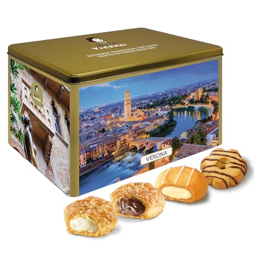 Matilde Vicenzi Roma Cookie Tin - Italian Pastries & Bakery Cookies in Individually Wrapped Trays - Bakery Dessert Gifts - Puff Pastry, Assorted Cookies in Italian Design Gift Tin 32oz (907g)