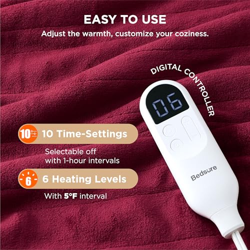 Electric Heated Blanket/Throw - Seamless Flannel Electric Blanket, Heating Blanket with 4 Time Settings & 6 Heat Settings, Warm Blanket Gift for Grandma (50x60 inches, Black)