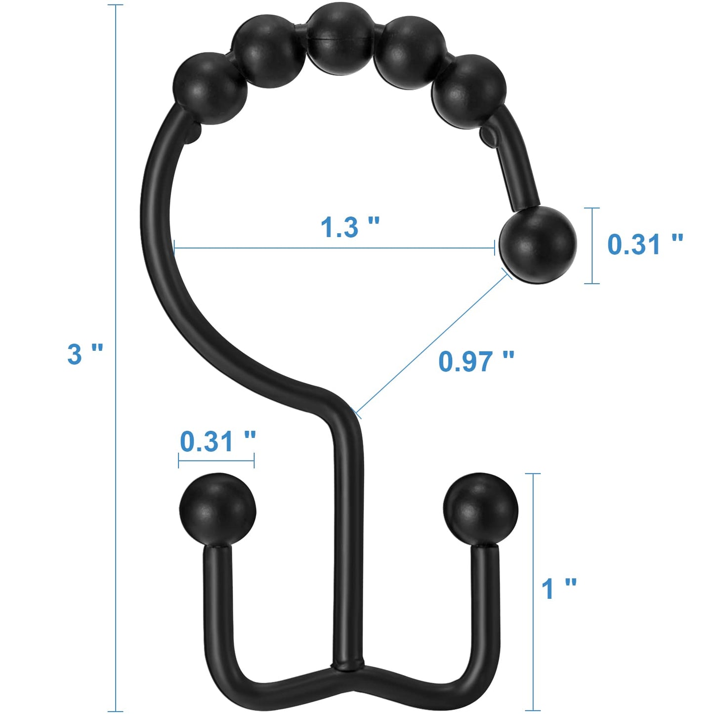 Shower Curtain Hooks Rings, TENOVEL Double Sided Shower Hooks Rust Proof for Bathroom Shower Rods Curtain, Durable Stainless Steel Bathroom Shower Curtain Hangers, Bronze, Set of 12