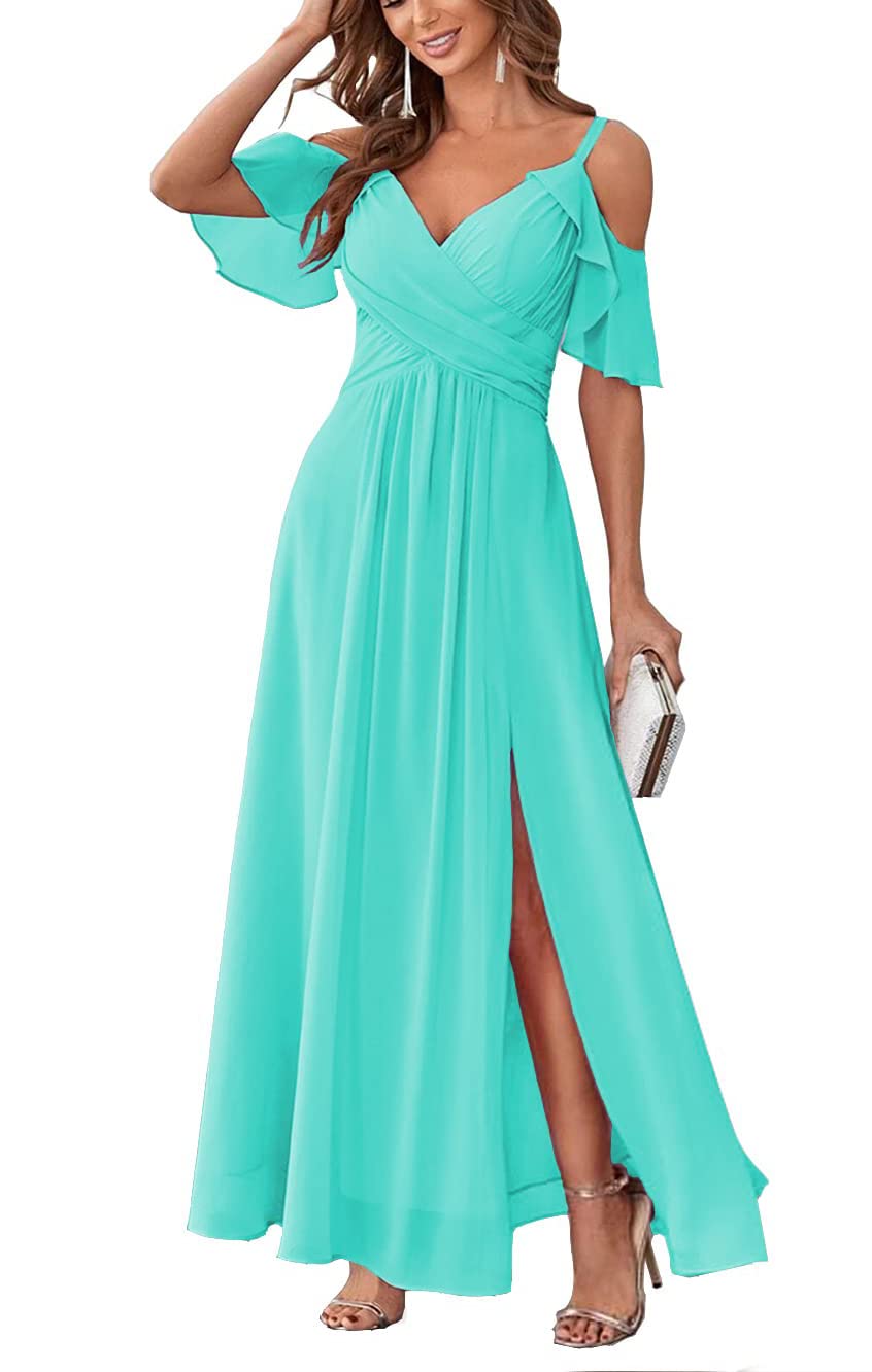 Long Chiffon Junior Bridesmaids Dresses for Women Wedding Party Dress Formal Military Ball Gown ABC095