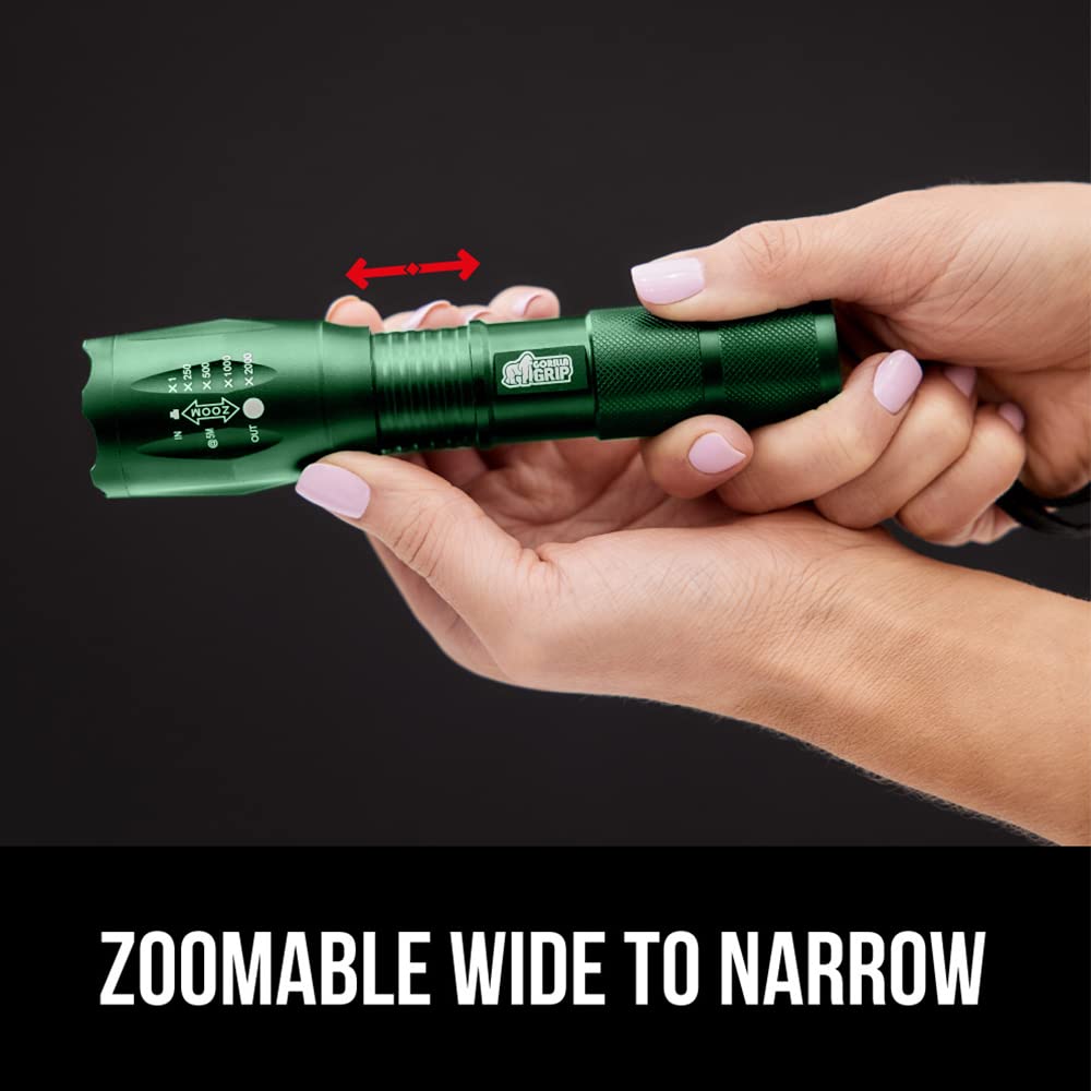 Gorilla Grip Leistungsstarke LED-Taschenlampe, 237 m, wasserfest, 5 einstellbare Modi, taktische Taschenlampe, hohe Lumen, ultrahelle Akku-Zoom-Taschenlampen, kleines Mini-Taschenlampen-Zubehör fürs Campingauto, 2er-Pack, Gold