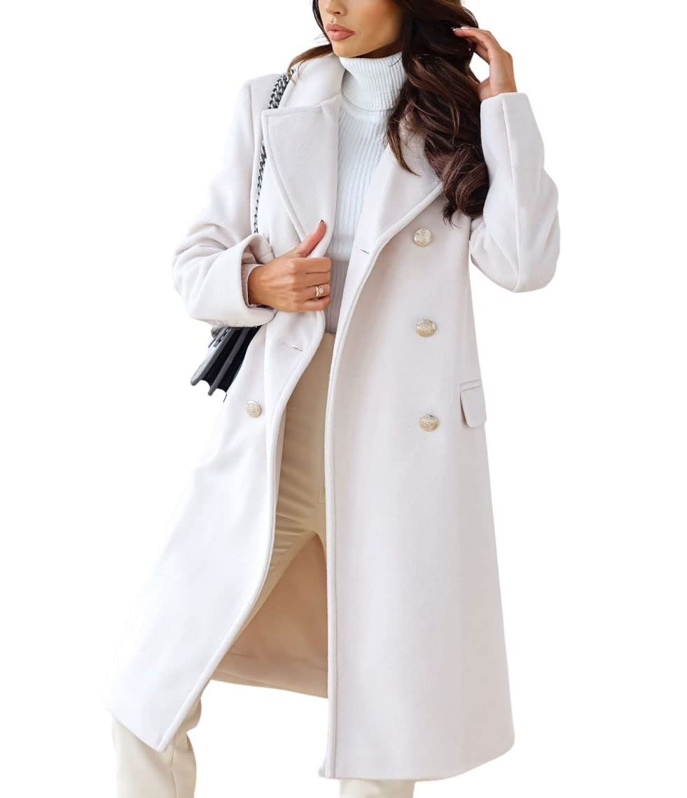 chouyatou Damen Wintermantel mit Revers, zweireihig, für Büro und Arbeit, lang, Wolle, Peacoat