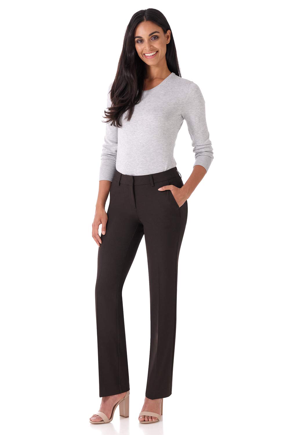 Rekucci Smart Stretch-Hose für Damen vom Schreibtisch bis zum Abendessen mit geradem Bein und Reißverschluss