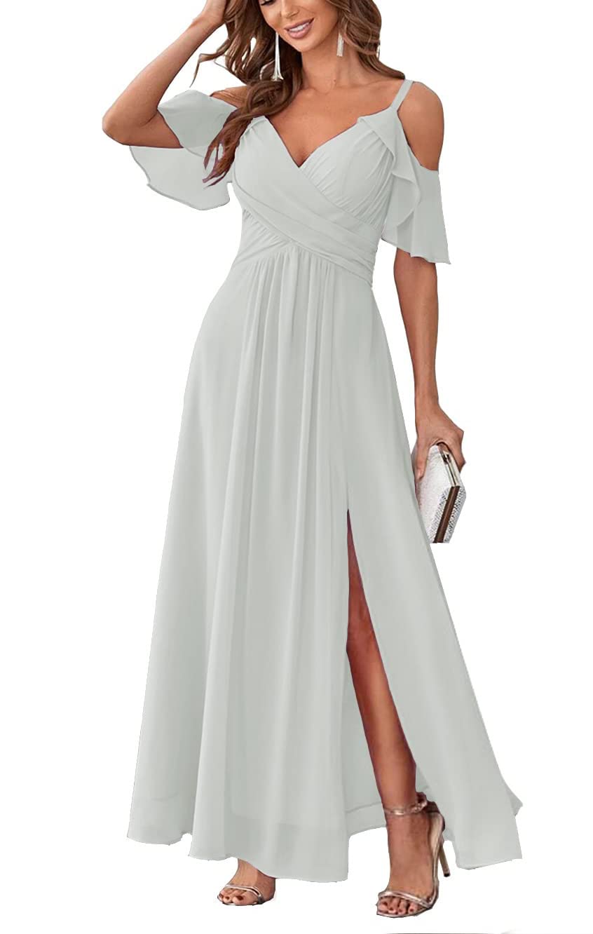 Long Chiffon Junior Bridesmaids Dresses for Women Wedding Party Dress Formal Military Ball Gown ABC095