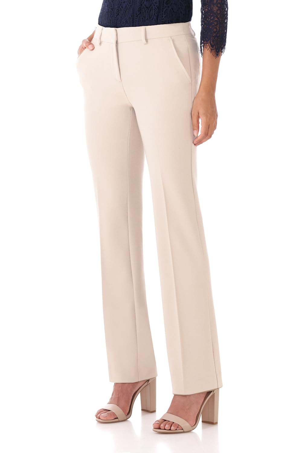 Rekucci Smart Stretch-Hose für Damen vom Schreibtisch bis zum Abendessen mit geradem Bein und Reißverschluss