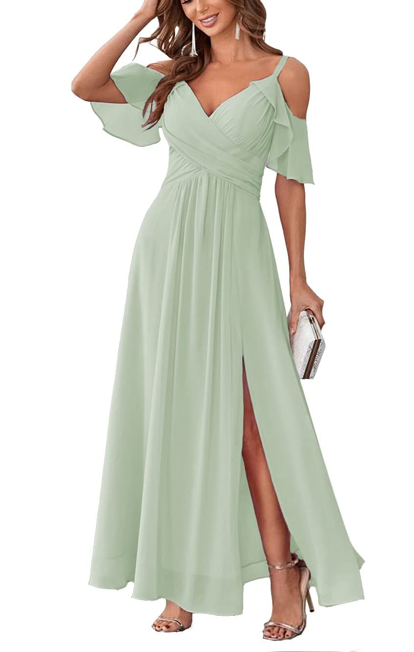 Long Chiffon Junior Bridesmaids Dresses for Women Wedding Party Dress Formal Military Ball Gown ABC095