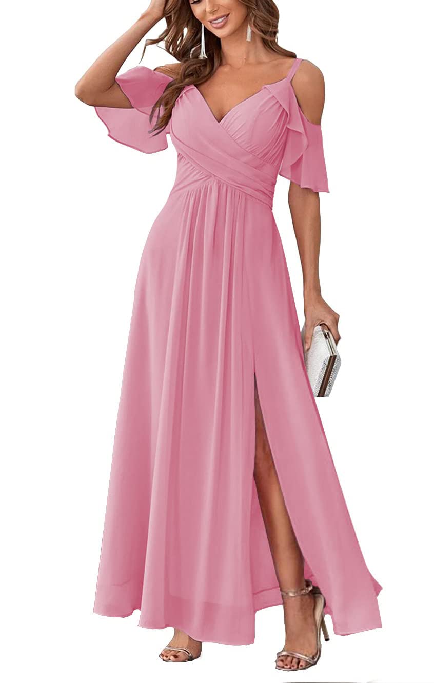 Long Chiffon Junior Bridesmaids Dresses for Women Wedding Party Dress Formal Military Ball Gown ABC095