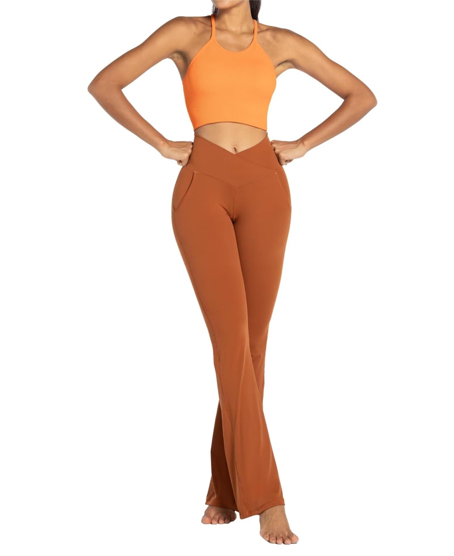 Legging évasé Sunzel pour femme avec poches, pantalon de yoga croisé avec contrôle du ventre, taille haute et jambe large