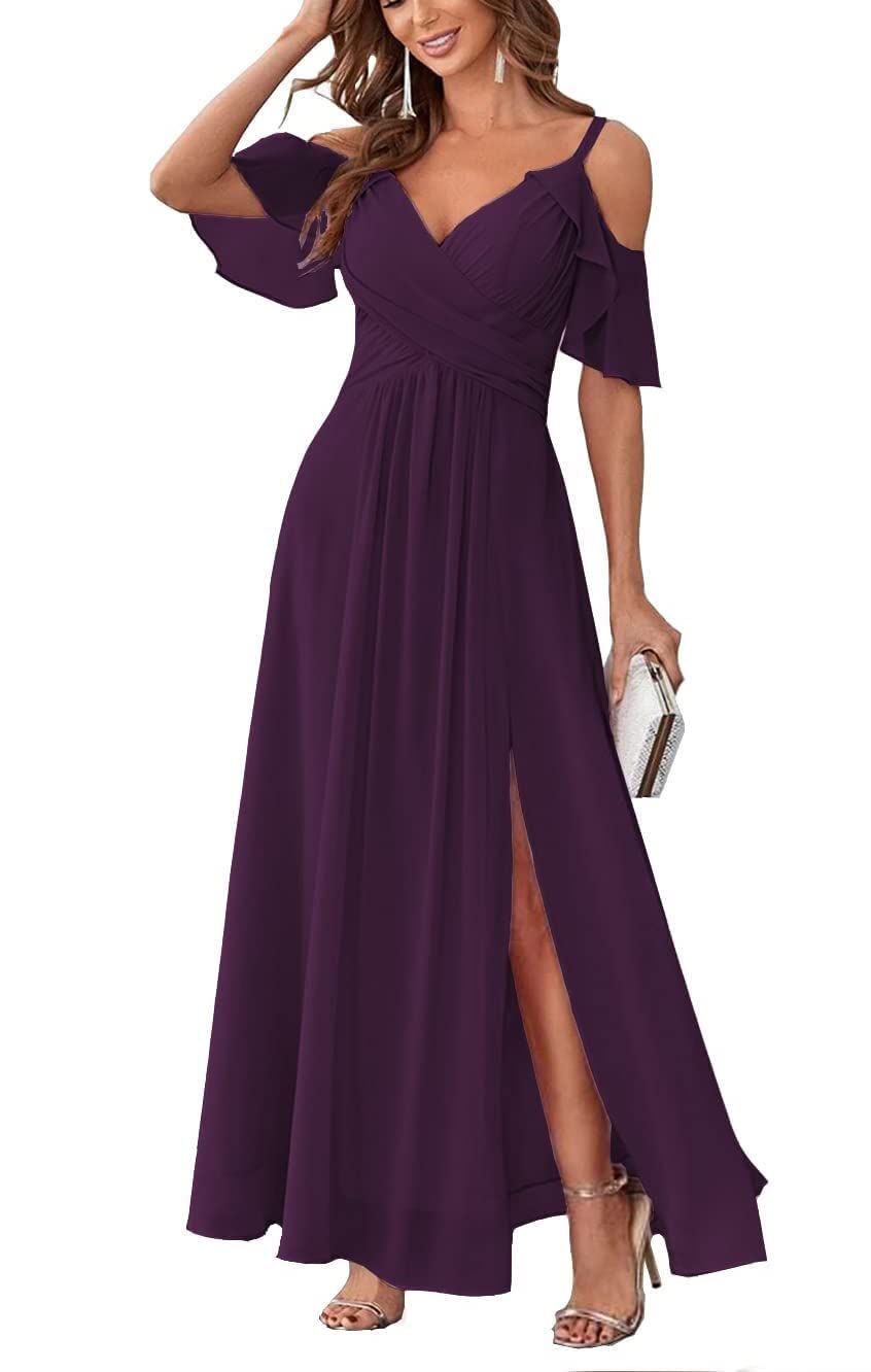 Long Chiffon Junior Bridesmaids Dresses for Women Wedding Party Dress Formal Military Ball Gown ABC095